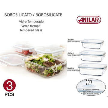 3Pcs Glass with Airtight Vented Lid Food Storage Container Set