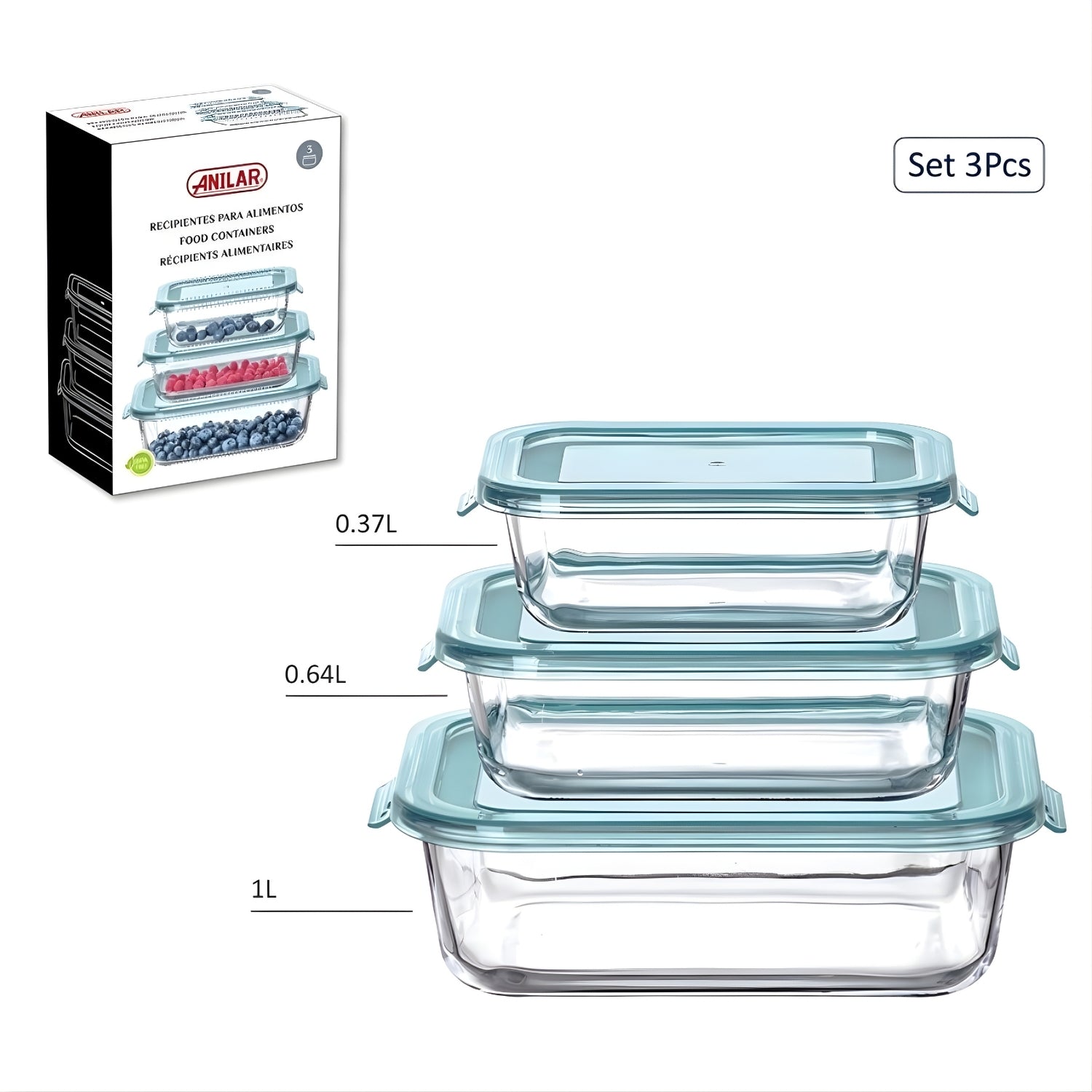3Pcs  Airtight Glass Container