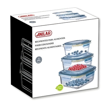 3Pcs Snap Airtight Lid Glass Food Storage Container Set