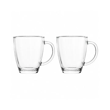 2Pcs 300ml Clear Glass Ergonomic Handle Coffee Mug Set