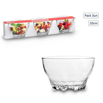 Set of 3 Clear Glass Dessert Bowls 10.5cm - Fruit & Snack Serving Bowls