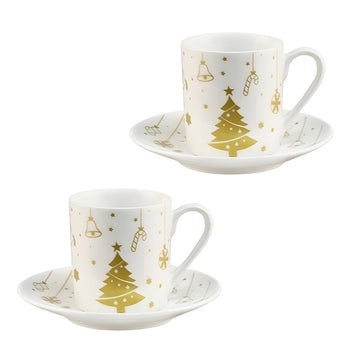 Christmas 2 Mug & 2 Saucer Set New China White