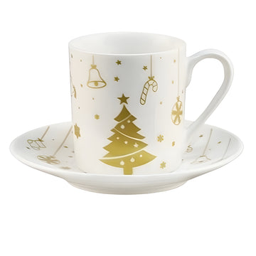 Christmas 2 Mug & 2 Saucer Set New China White