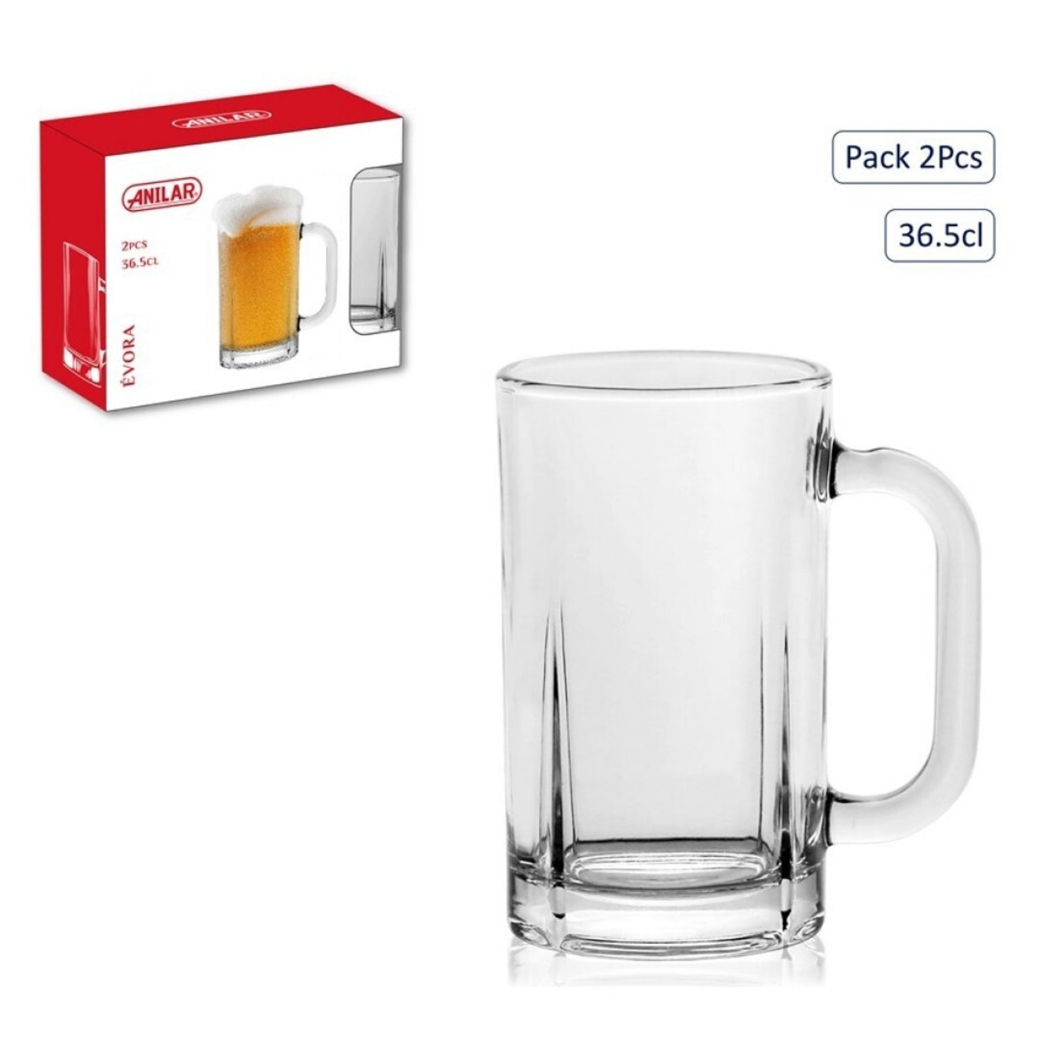 365ml Clear Glass Mug Set of 2