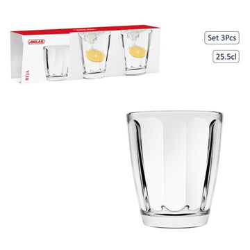 255ml Clear Glass Fluted Tumbler Set of 3 Drinking Glasses