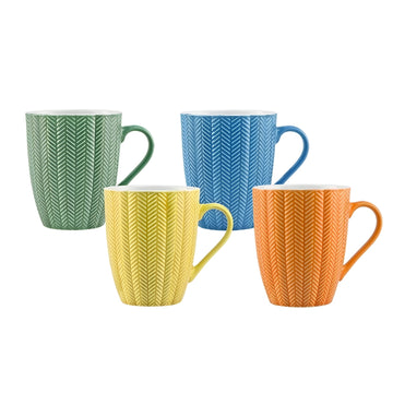 4Pcs Ceramic Embossed Chevron Pattern 380ml Coffee Mug Set