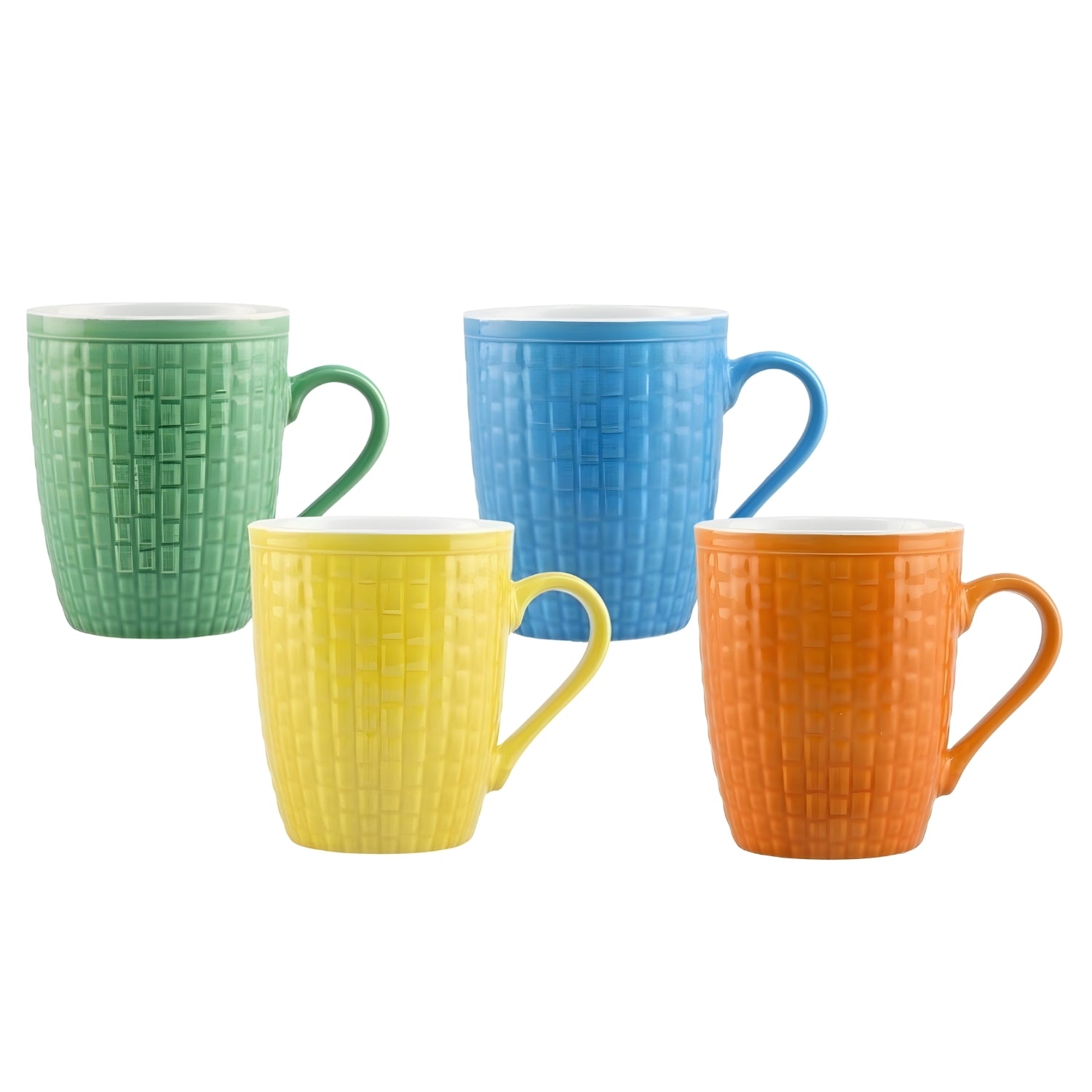4Pcs Ceramic Embossed Grid Pattern 380ml Coffee Mug Set