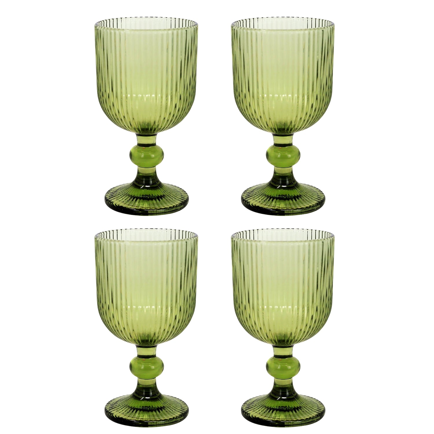 4Pcs 230ml Green Ribbed Goblet Wine Glass