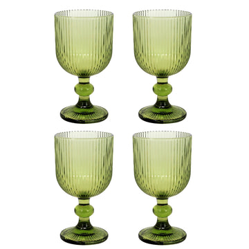 4Pcs 230ml Green Ribbed Goblet Wine Glass