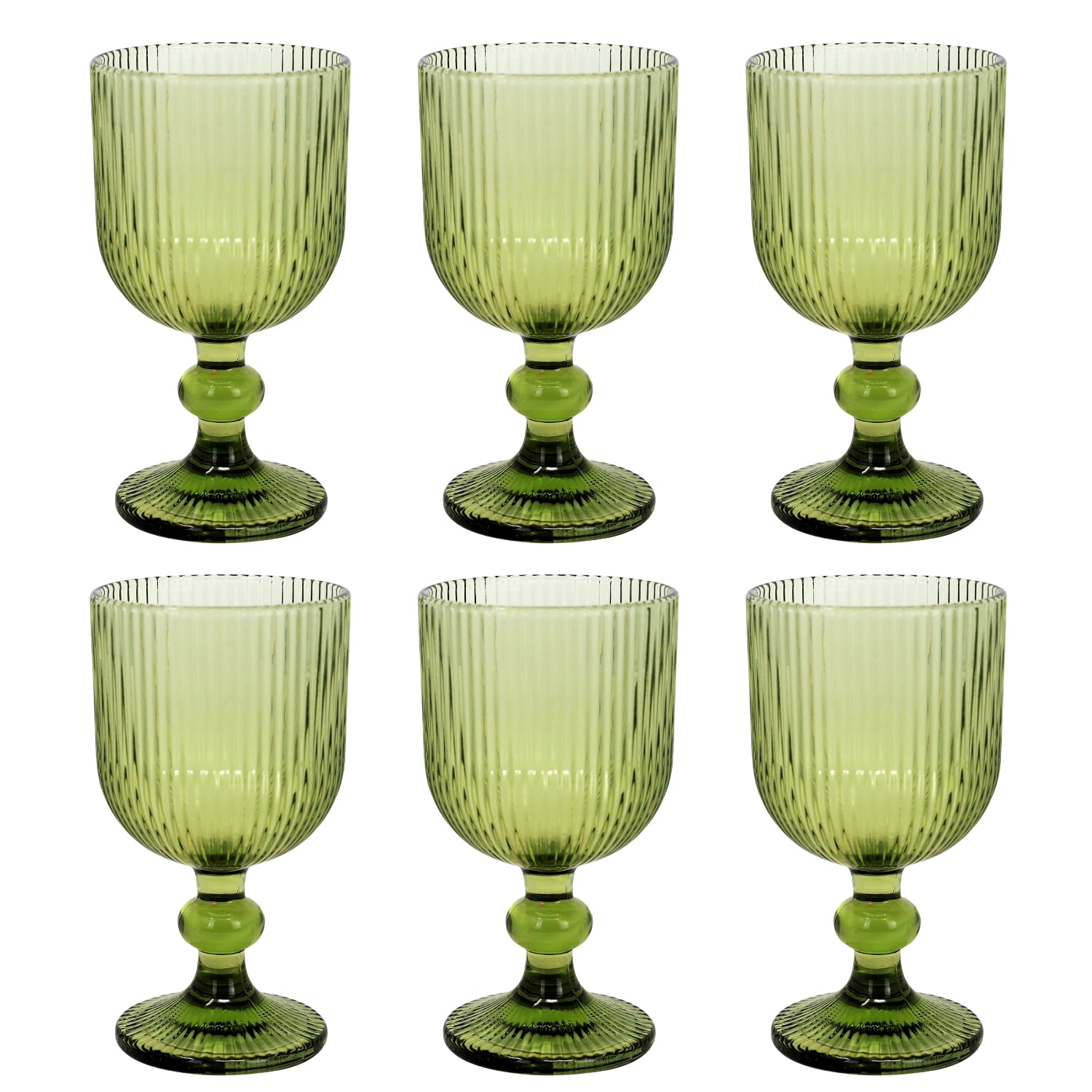6Pcs 230ml Green Ribbed Goblet Wine Glass
