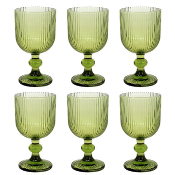 6Pcs 230ml Green Ribbed Goblet Wine Glass