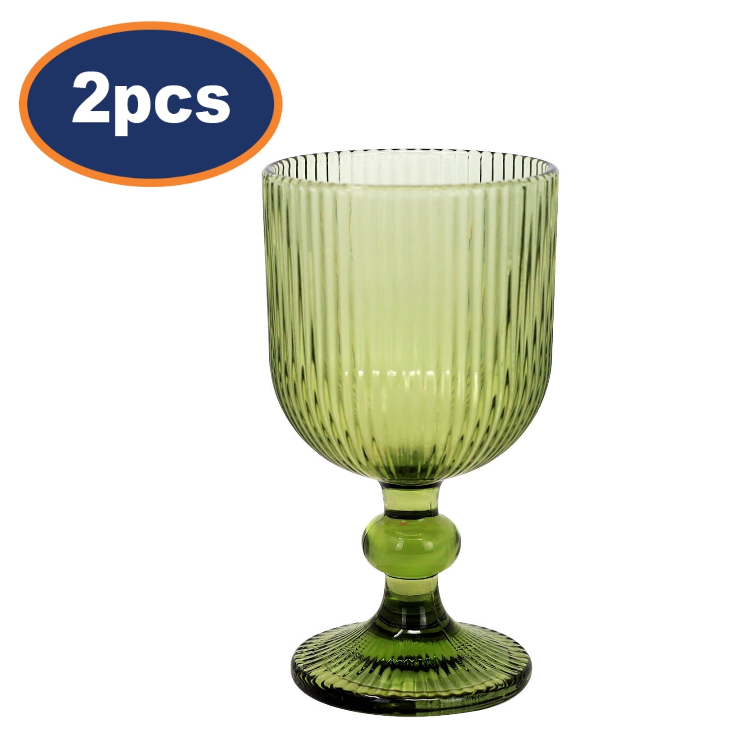 2Pcs 230ml Green Ribbed Goblet Wine Glass