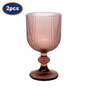 2Pcs 230ml Pink Ribbed Goblet Wine Glass