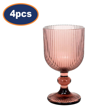 4Pcs 230ml Pink Ribbed Goblet Wine Glass