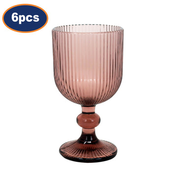 6Pcs 230ml Pink Ribbed Goblet Wine Glass