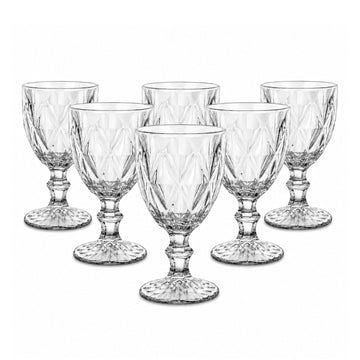 6Pcs 330ml Clear Diamond Pattern Goblet Glasses Set
