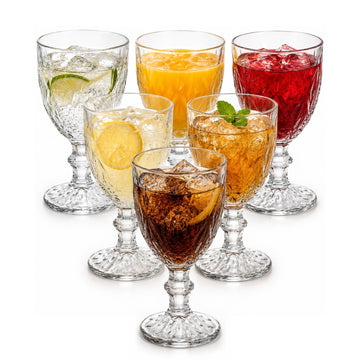 6Pcs 330ml Clear Diamond Pattern Goblet Glasses Set