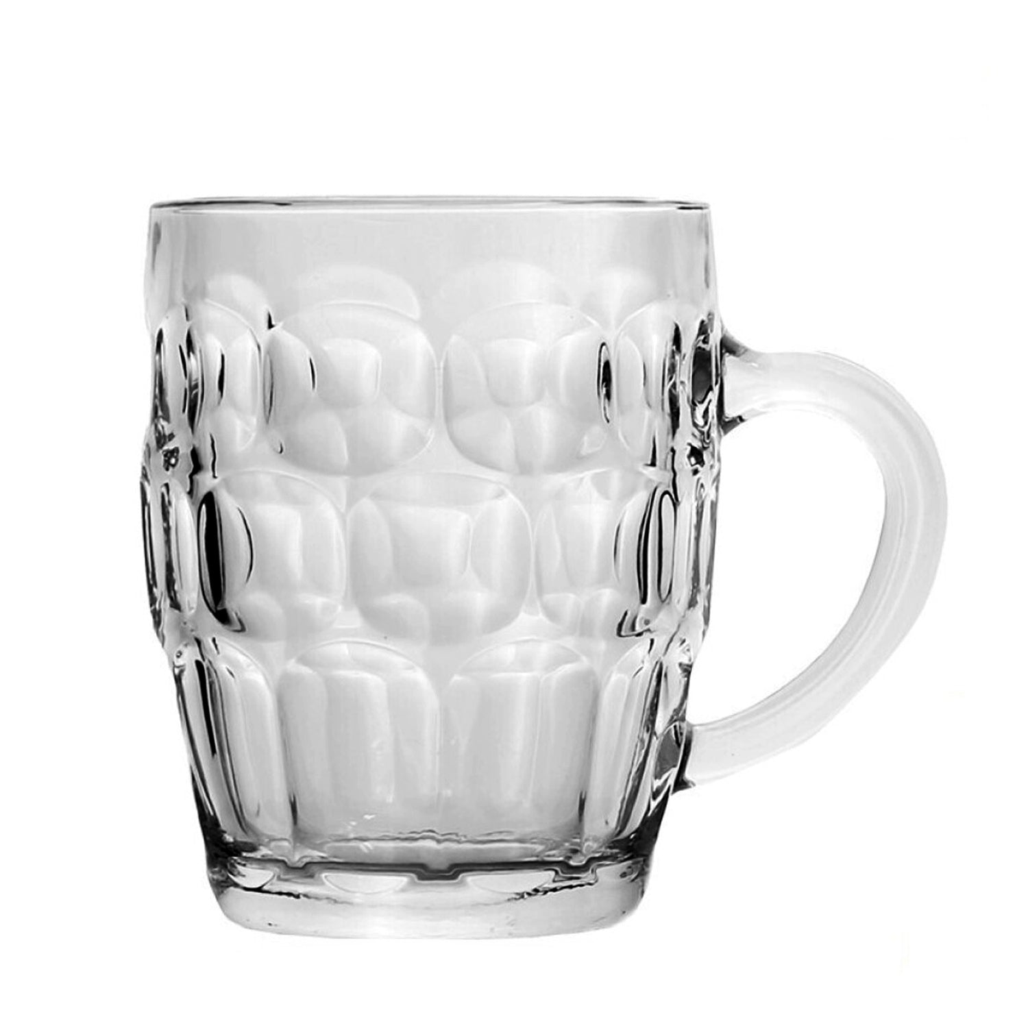 500ml Clear Glass Beer Mug with Handle - Dimpled Stein Tankard Dishwasher Safe