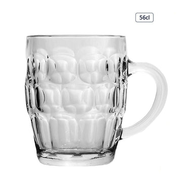 560ml Clear Glass Beer Mug with Handle - Dimpled Stein Tankard Dishwasher Safe