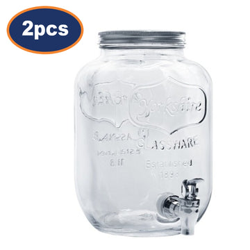 4L Glass Drink Dispenser with Spigot 2 Piece Set