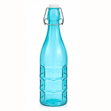 1L Blue Glass Bottle with Flip Top Swing Lid - Reusable Beverage Storage Bottle