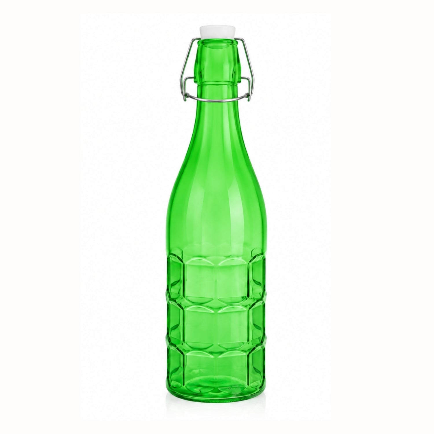 1L Green Glass Bottle with Flip Top Swing Lid - Reusable Beverage Storage Bottle