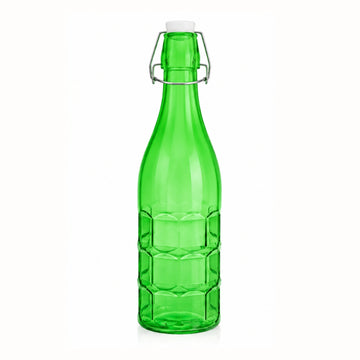 1L Green Glass Bottle with Flip Top Swing Lid - Reusable Beverage Storage Bottle