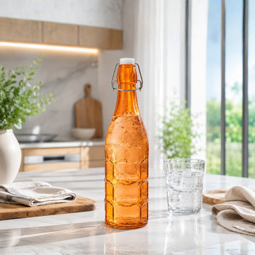 1L Orange Glass Bottle with Flip Top Swing Lid - Reusable Beverage Storage Bottle