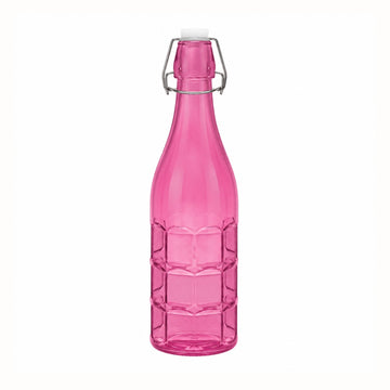 1L Pink Glass Bottle with Flip Top Swing Lid - Reusable Beverage Storage Bottle