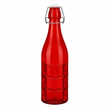 1L Red Glass Bottle with Flip Top Swing Lid - Reusable Beverage Storage Bottle