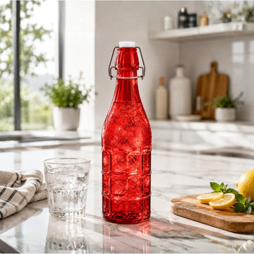1L Red Glass Bottle with Flip Top Swing Lid - Reusable Beverage Storage Bottle
