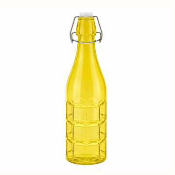 1L Yellow Glass Bottle with Flip Top Swing Lid - Reusable Beverage Storage Bottle