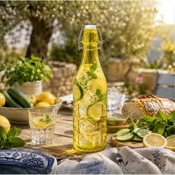 1L Yellow Glass Bottle with Flip Top Swing Lid - Reusable Beverage Storage Bottle