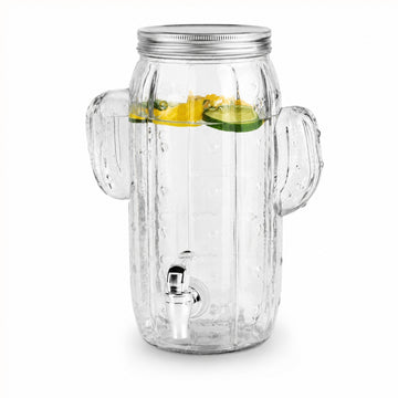 4L Glass Clear Drink Server with Tap Cactus Design Beverage Dispenser