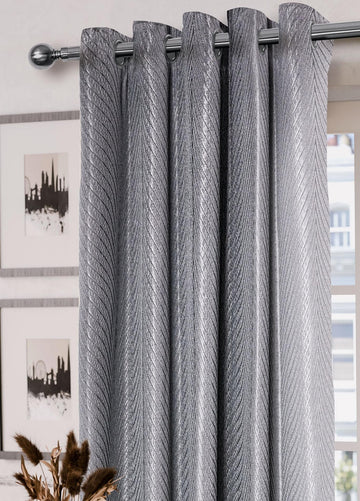 Jacquard Seersucker Fully Lined Eyelet Ring Top Curtains 90" x 90" - Charcoal Grey