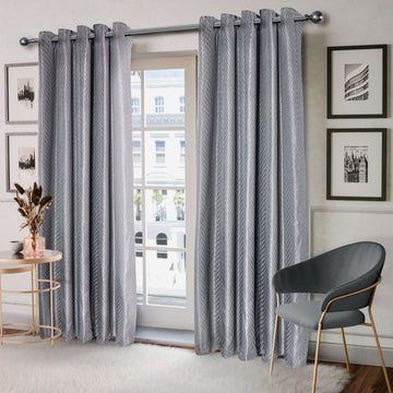 Jacquard Seersucker Fully Lined Eyelet Ring Top Curtains 66" x 90" - Charcoal Grey
