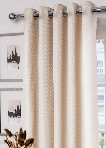 Jacquard Seersucker Fully Lined Eyelet Ring Top Curtains 66" x 90" - Cream