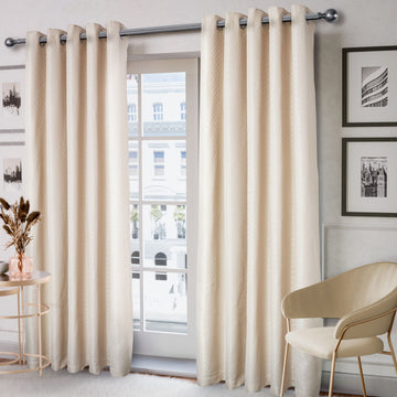 Jacquard Seersucker Fully Lined Eyelet Ring Top Curtains 90" x 90" - Cream