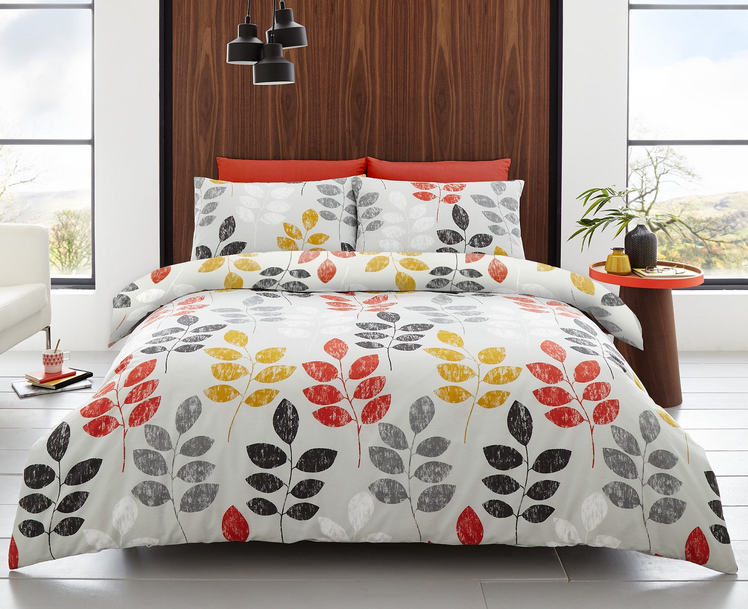 Autumn Leaf Duvet Cover Set, King, Grey Orange Ochre