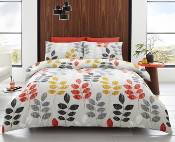 Autumn Leaf Duvet Cover Set, Double, Grey Orange Ochre