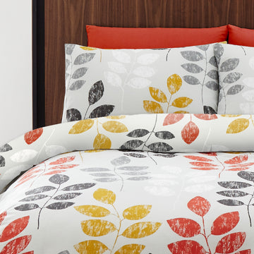 Autumn Leaf Duvet Cover Set, Double, Grey Orange Ochre