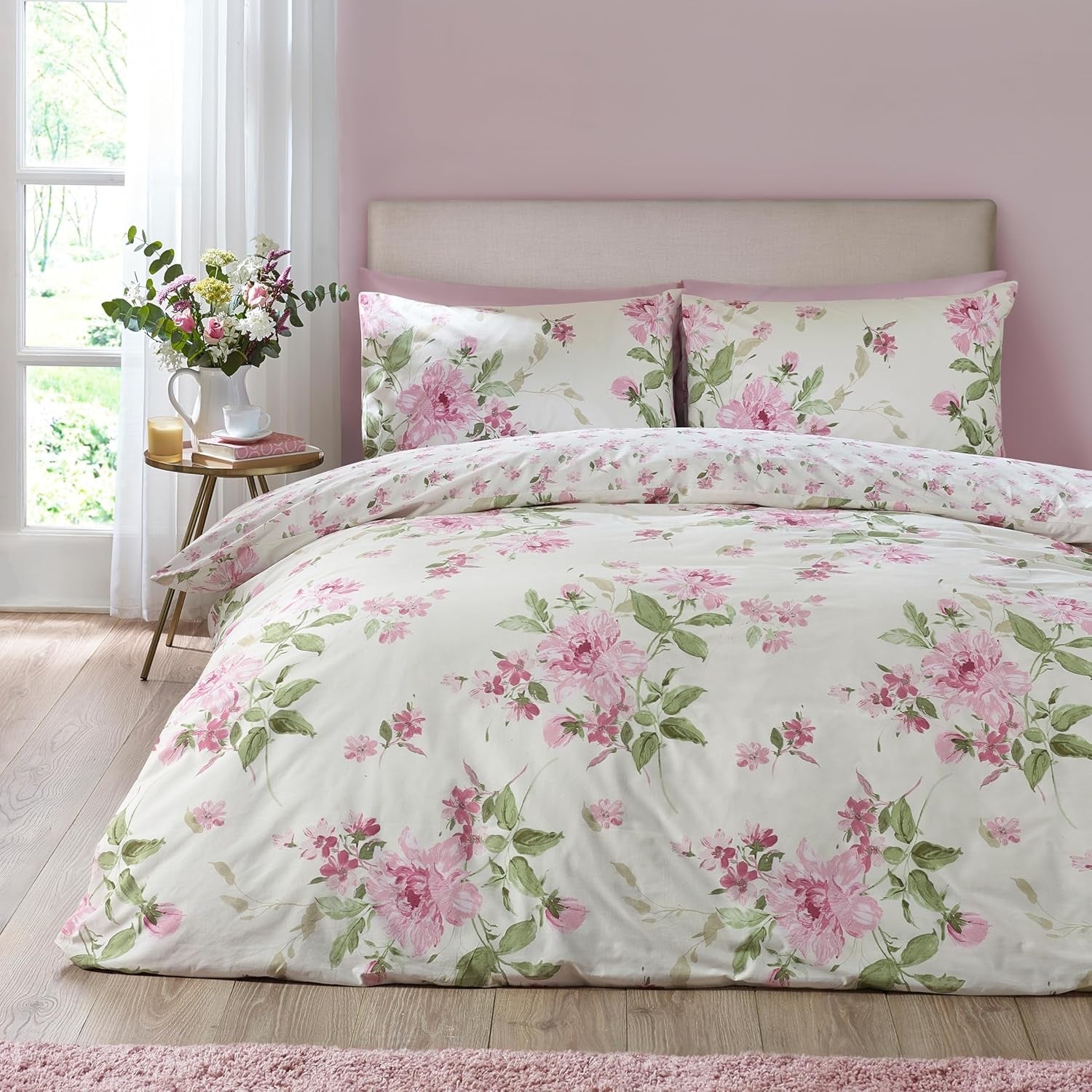 Catherine Lansfield Shabby Chic Duvet Cover Set, King, Avebury Pink Cream
