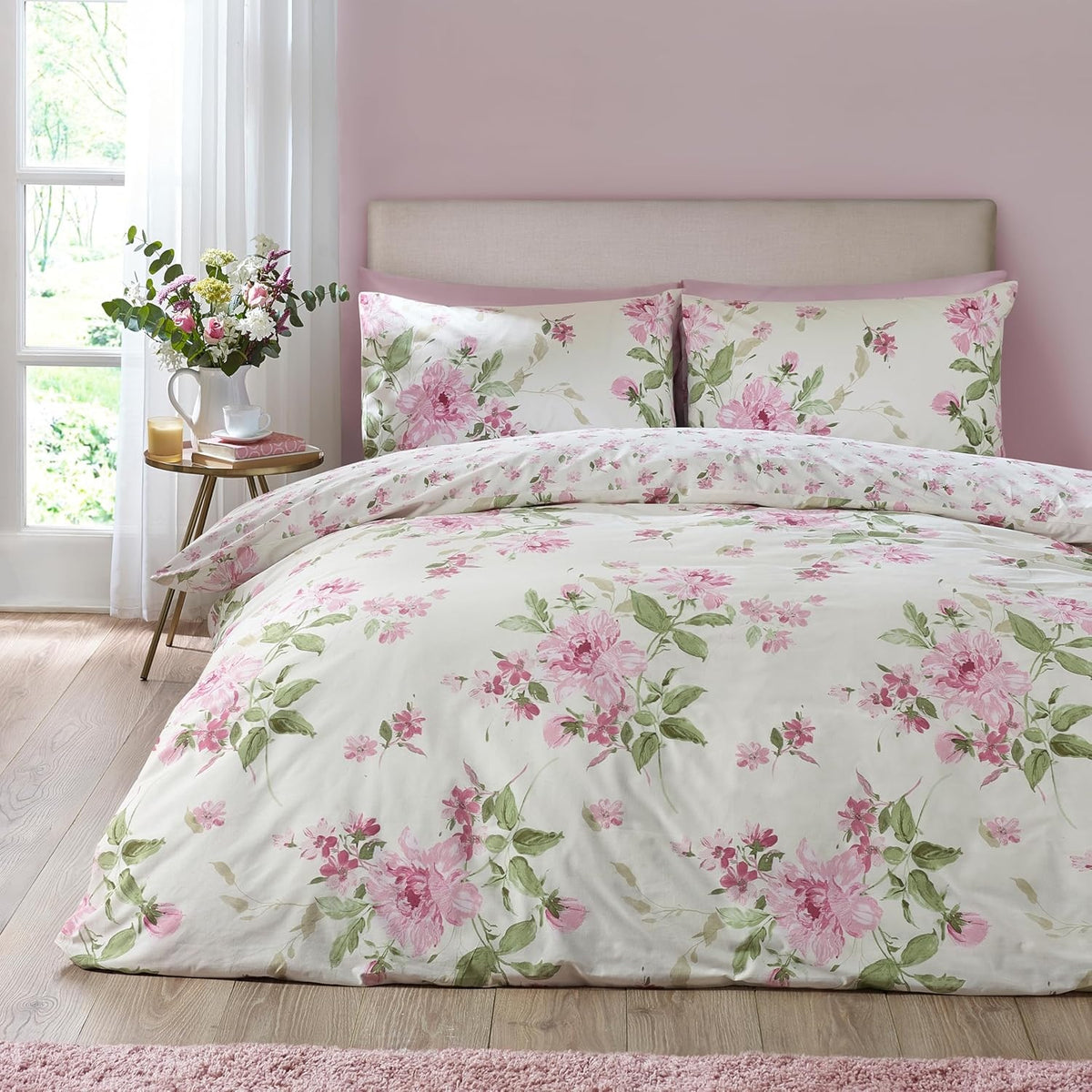 Catherine Lansfield Shabby Chic Duvet Cover Set, Double, Avebury Pink Cream