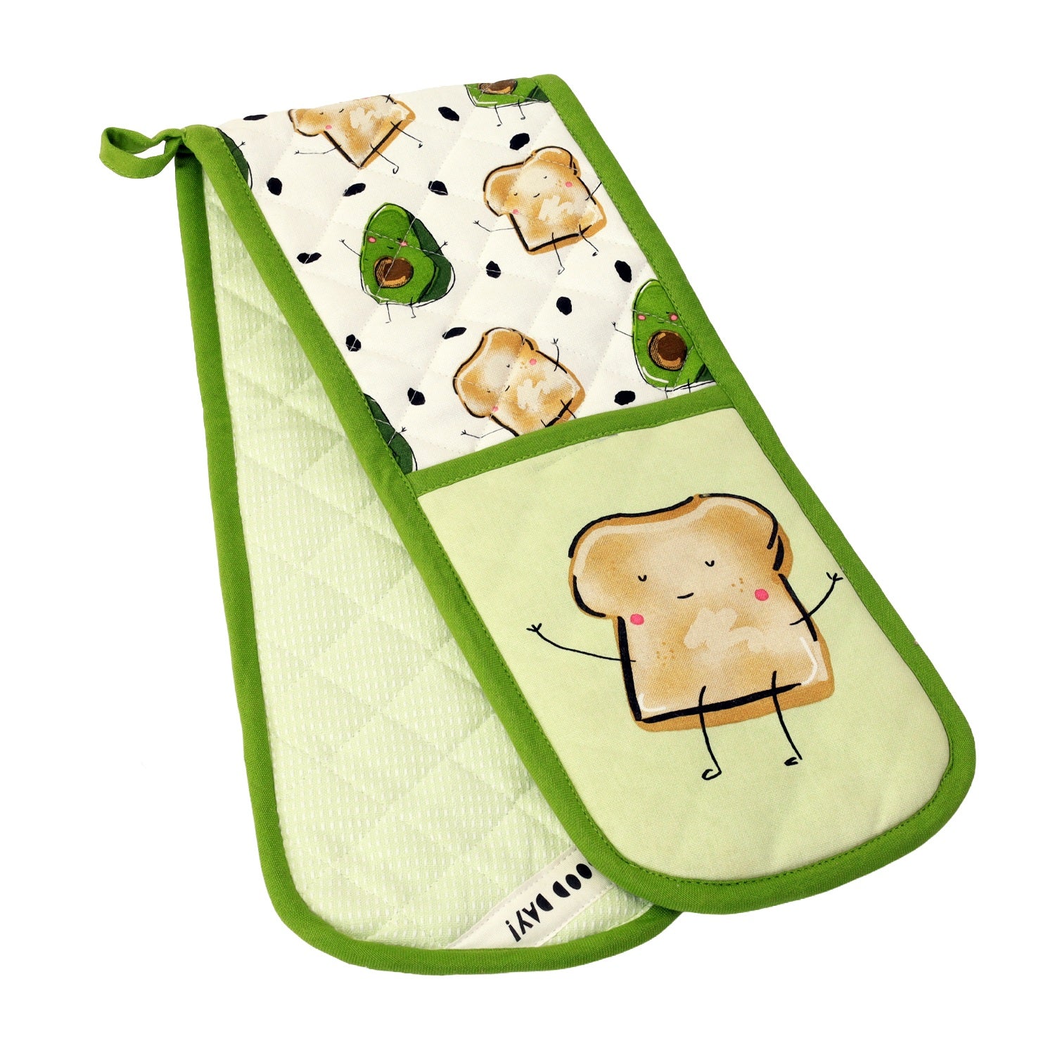 Avocado & Toast Double Oven Gloves 100% Cotton, Green