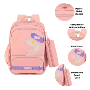 Girls School Backpack with Pencil Case - Pink