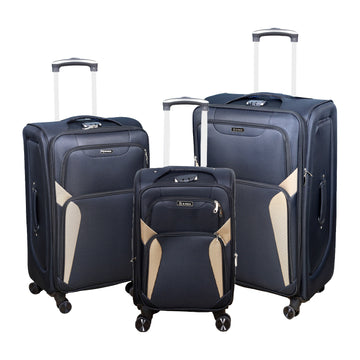 3-Set Travel Suitcase Black Brown Expandable Luggage Trolley