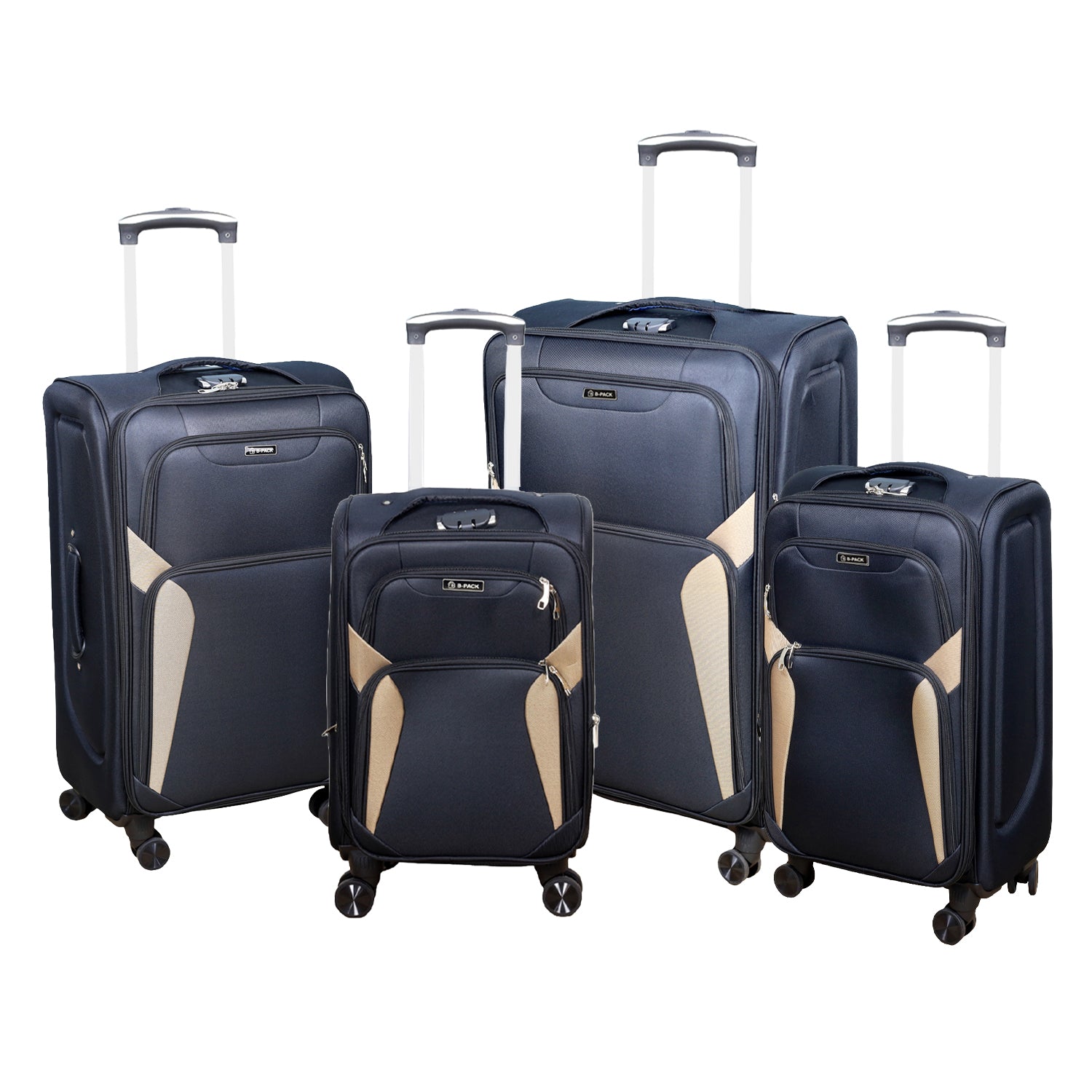 4-Set Travel Suitcase Black Brown Expandable Luggage Trolley