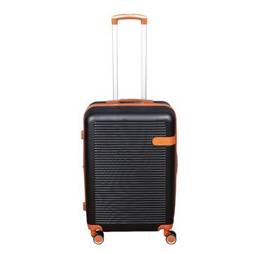 24" Travel Suitcase Black Leather Stripe Expandable Luggage