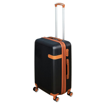 24" Travel Suitcase Black Leather Stripe Expandable Luggage