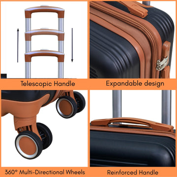 3-pc Travel Suitcase Vienna Black Expandable ABS Luggage